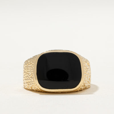 14K Onyx Textured Signet Ring | 2.00ct | SZ 8.75