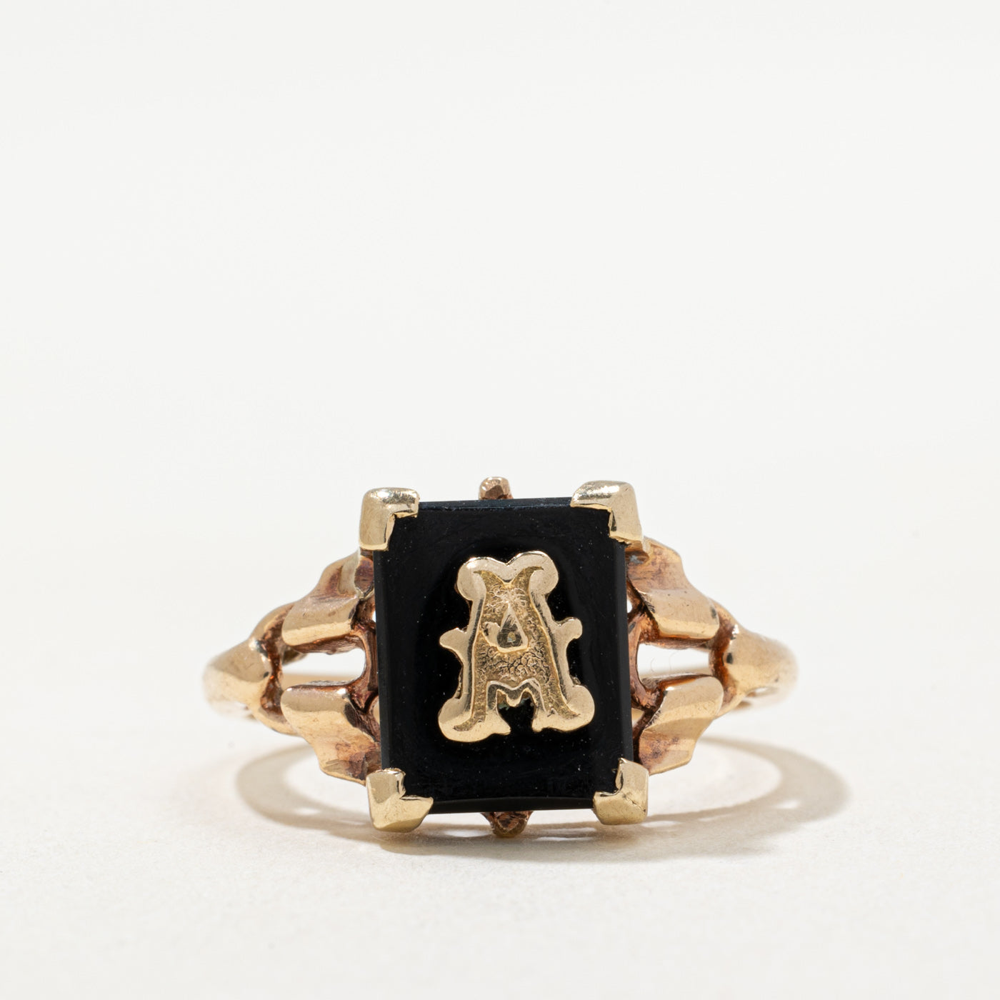 Vintage Canadian Onyx 'A' Initial Ring | 1.30ct | SZ 6