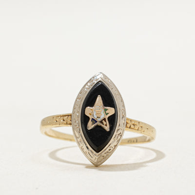14K Enamel Star Marquise Shaped Onyx Ring | 0.90ct | SZ 8.75