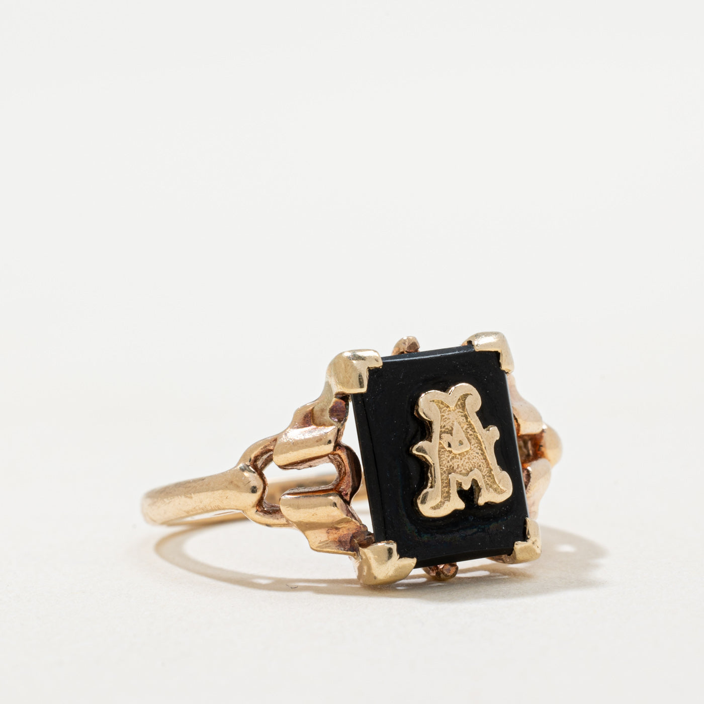 Vintage Canadian Onyx 'A' Initial Ring | 1.30ct | SZ 6