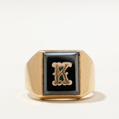 14K Hematite 'K' Initial Signet Ring | 3.00ct | SZ 7
