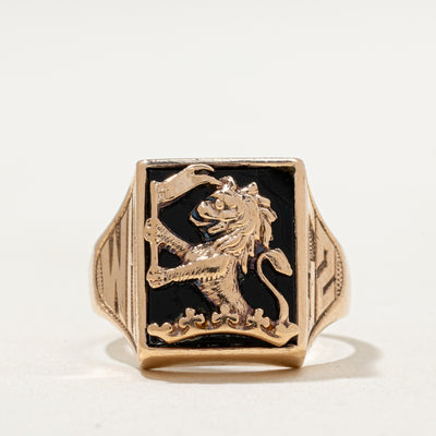 'Birks' 10K Onyx Lion Signet Ring | 1.50ct | SZ 5.25