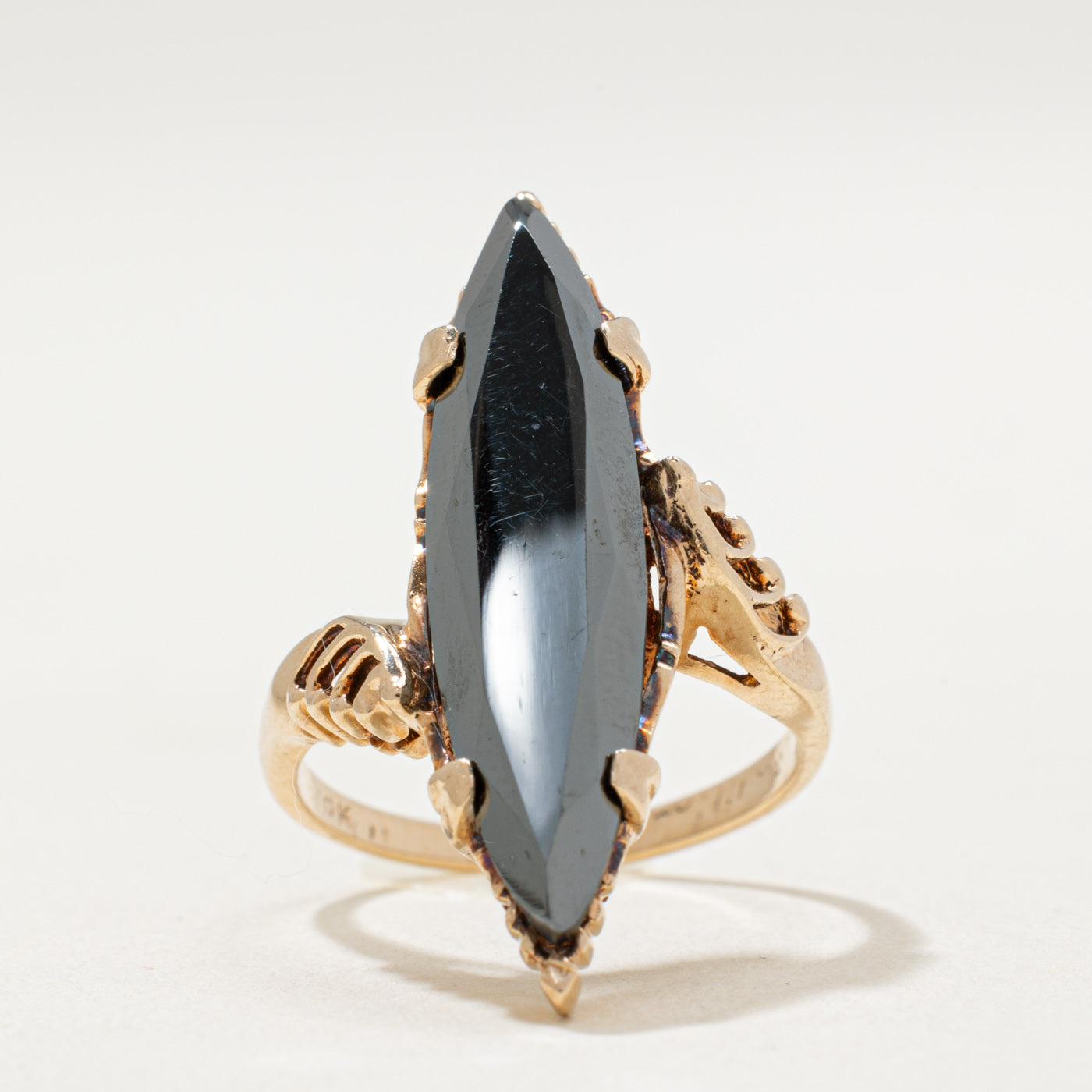 10K Hematite Navette Ring | 3.90ct | SZ 5