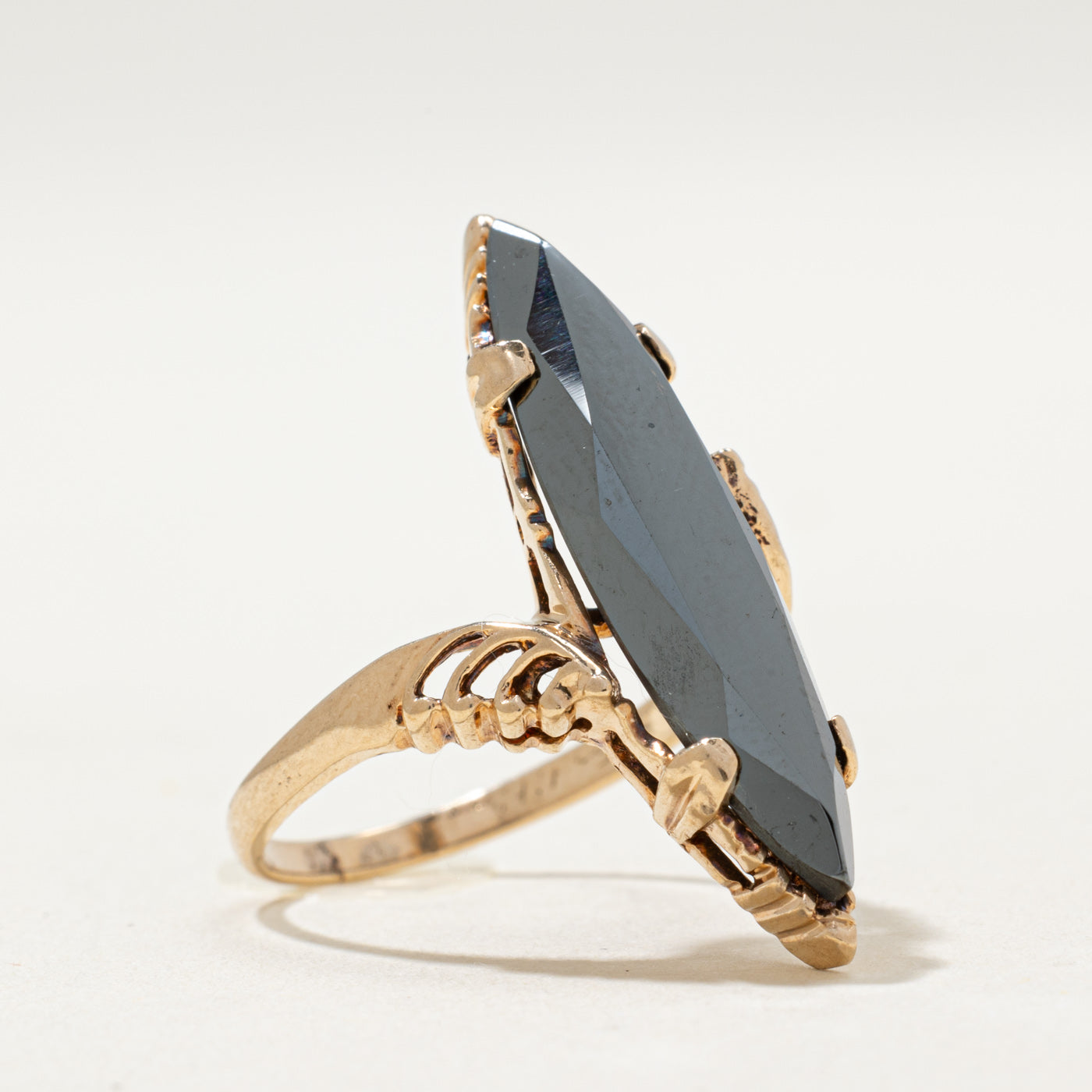 10K Hematite Navette Ring | 3.90ct | SZ 5