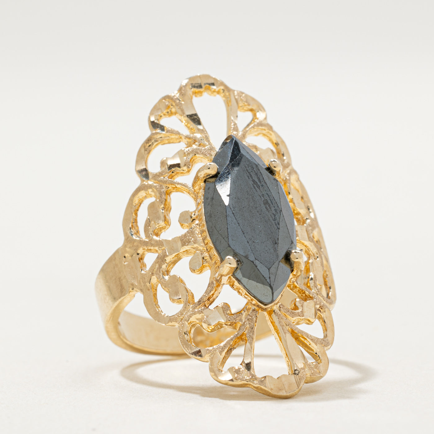 10K Hematite Ornate Cocktail Ring | 2.00ct | SZ 6.5