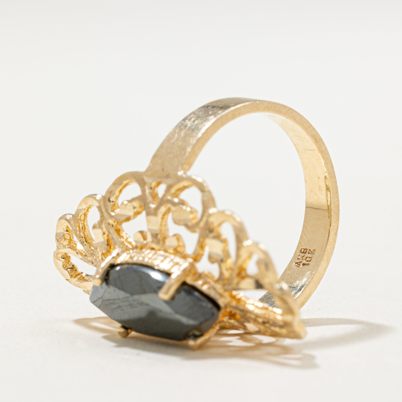 10K Hematite Ornate Cocktail Ring | 2.00ct | SZ 6.5