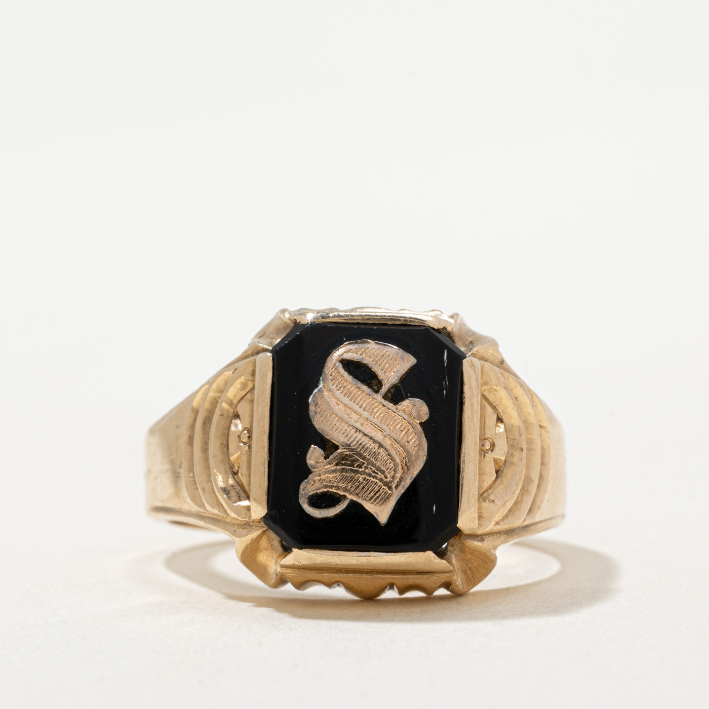 10K Onyx 'S' Initial Ring | 2.00ct | SZ 10