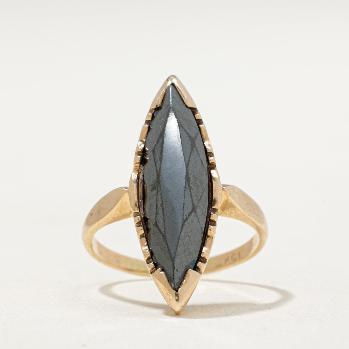 10K Hematite Navette Ring | 2.60ct | SZ 3.75