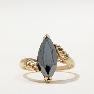 10K Marquise Cut Hematite Bypass Ring | 2.20ct | SZ 6.5