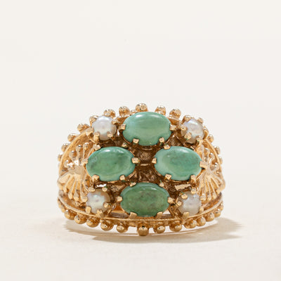 Jade & Pearl Textured Cocktail Ring | 2.00ctw | SZ 7