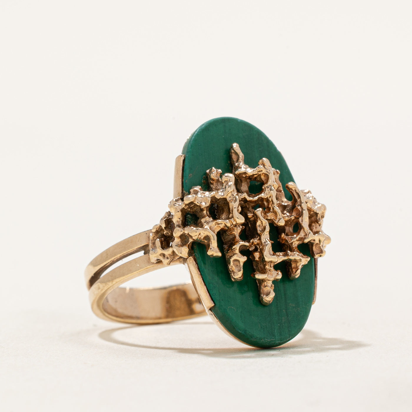 Bague cocktail texturée en malachite | 7,00 ct | Taille 8,5
