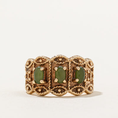 Three Stone Nephrite Jade Textured Ring | 0.60ctw | SZ 6.25