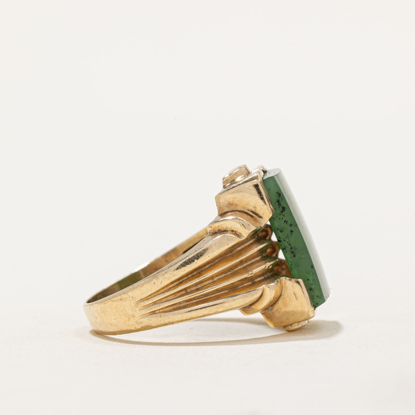 Solitaire Nephrite Jade Grooved Cocktail Ring | 4.00ct | SZ 9