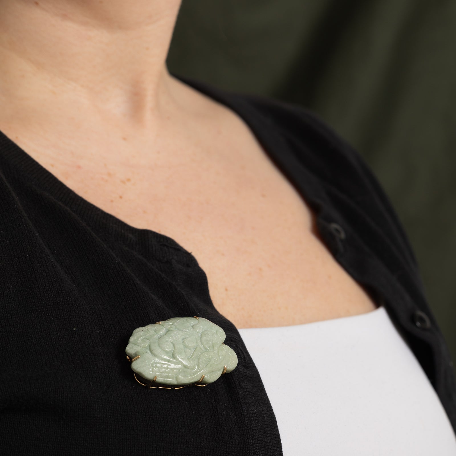 Carved Serpentine Brooch | 100.00ct