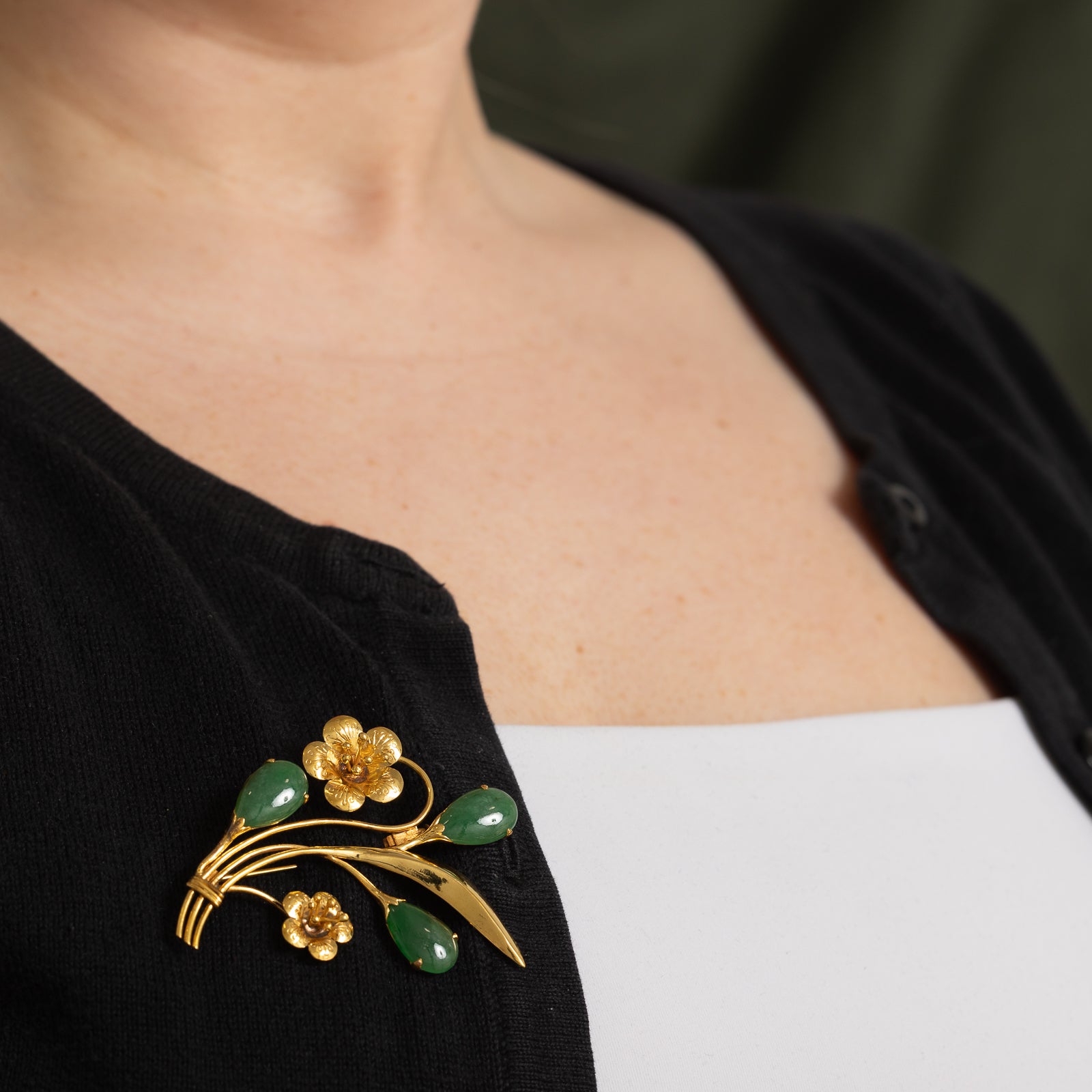 Nephrite Jade Floral Brooch | 7.50ctw