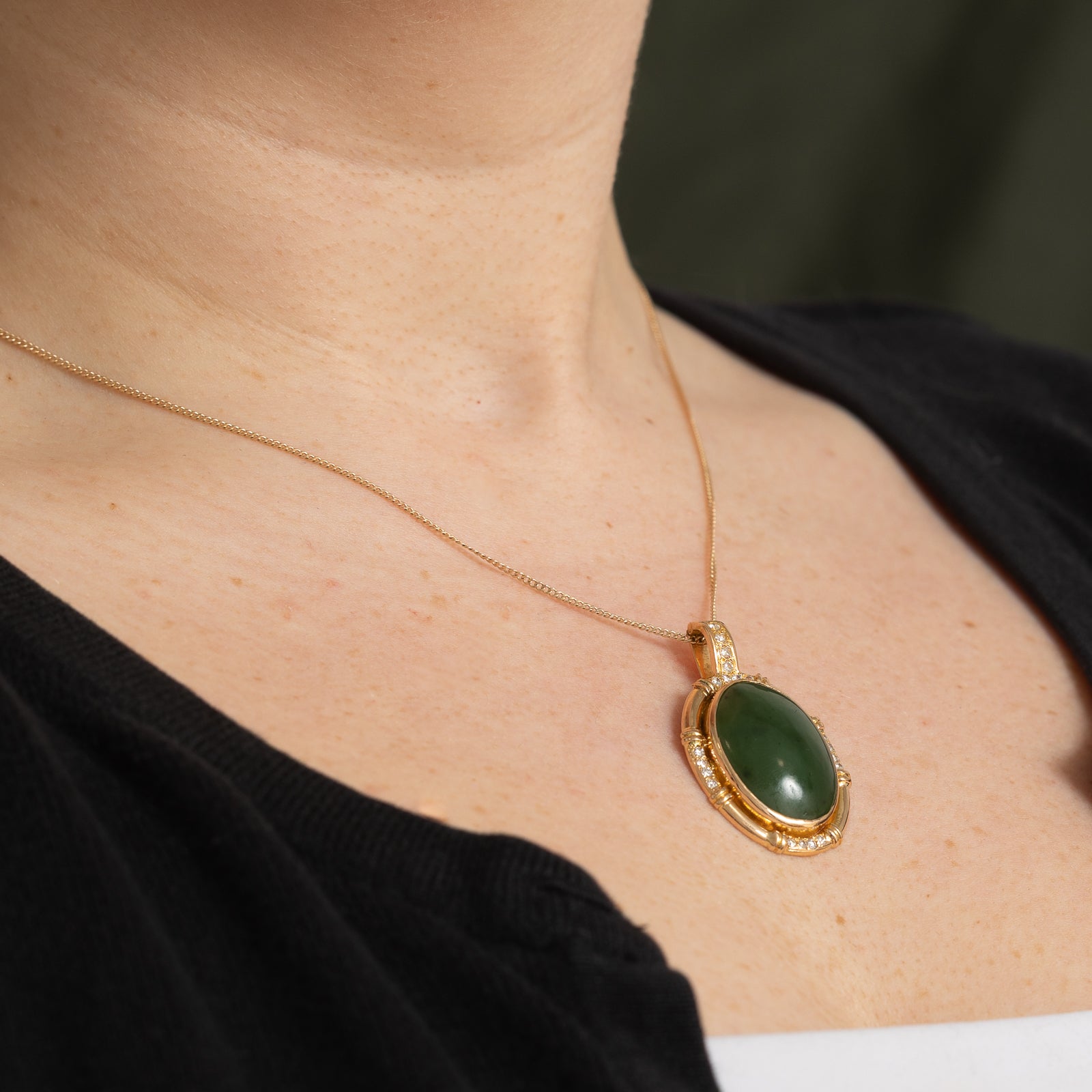 Nephrite Jade & Diamond Pendant | 18.00ct, 0.30ctw