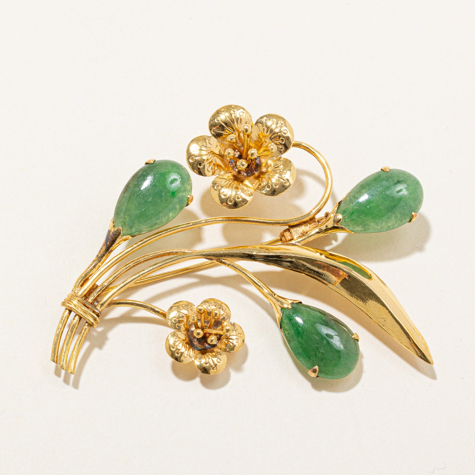 Nephrite Jade Floral Brooch | 7.50ctw