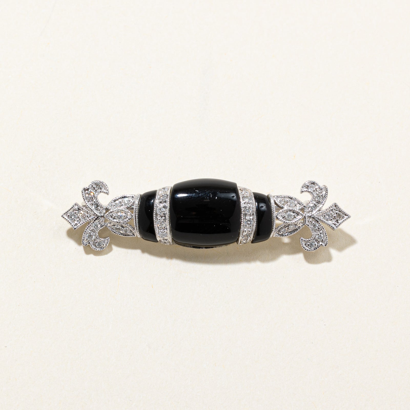 Onyx & Diamond Fleur Des Lis Brooch | 5.00ctw, 0.20ctw