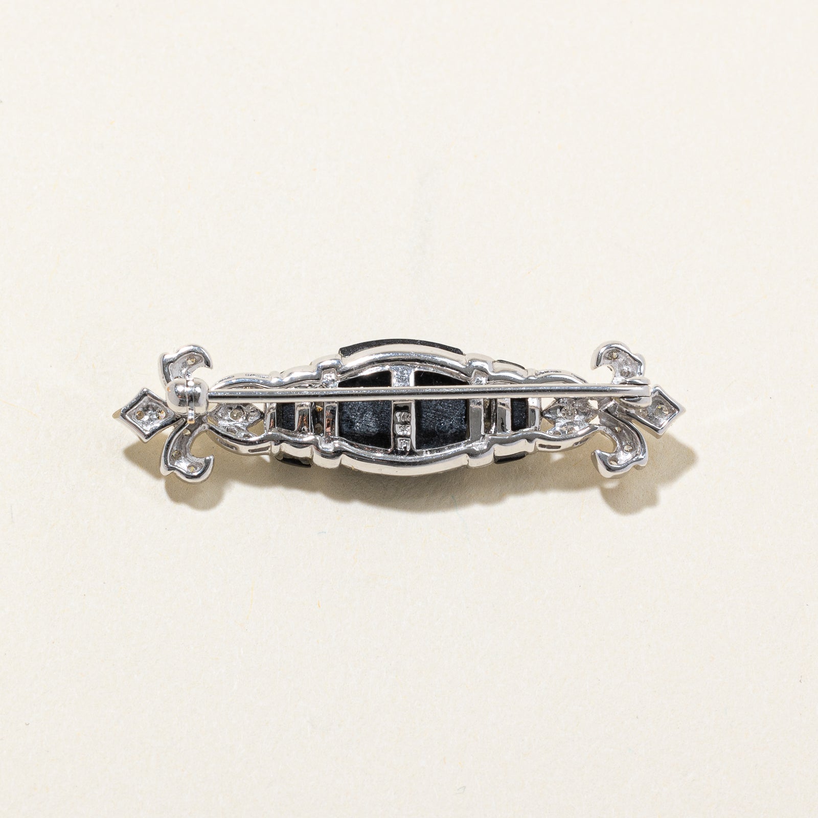 Onyx & Diamond Fleur Des Lis Brooch | 5.00ctw, 0.20ctw