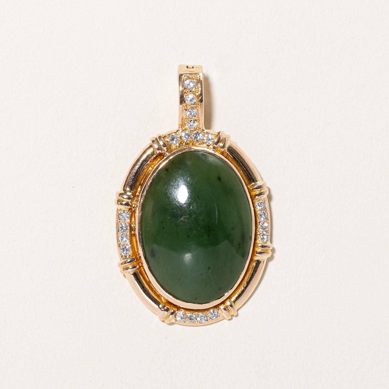 Nephrite Jade & Diamond Pendant | 18.00ct, 0.30ctw