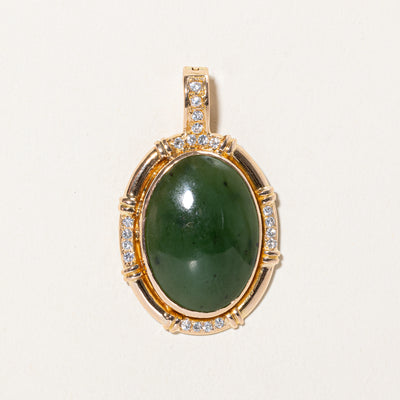 Nephrite Jade & Diamond Pendant | 18.00ct, 0.30ctw