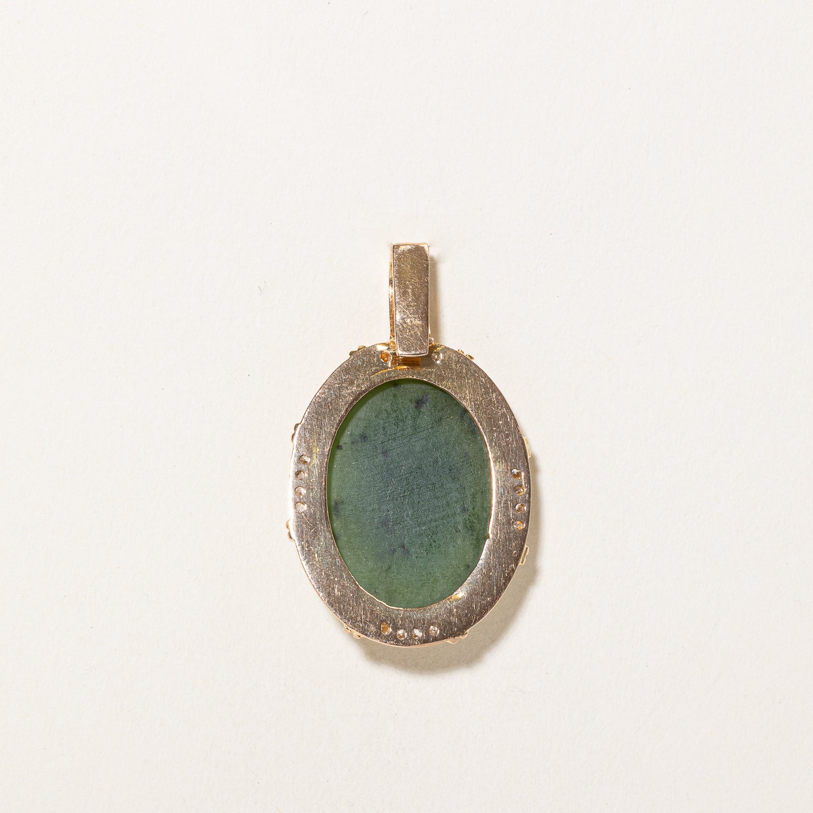 Nephrite Jade & Diamond Pendant | 18.00ct, 0.30ctw