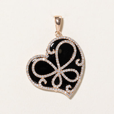 Onyx & Diamond Heart Pendant | 18.00ct, 0.40ctw