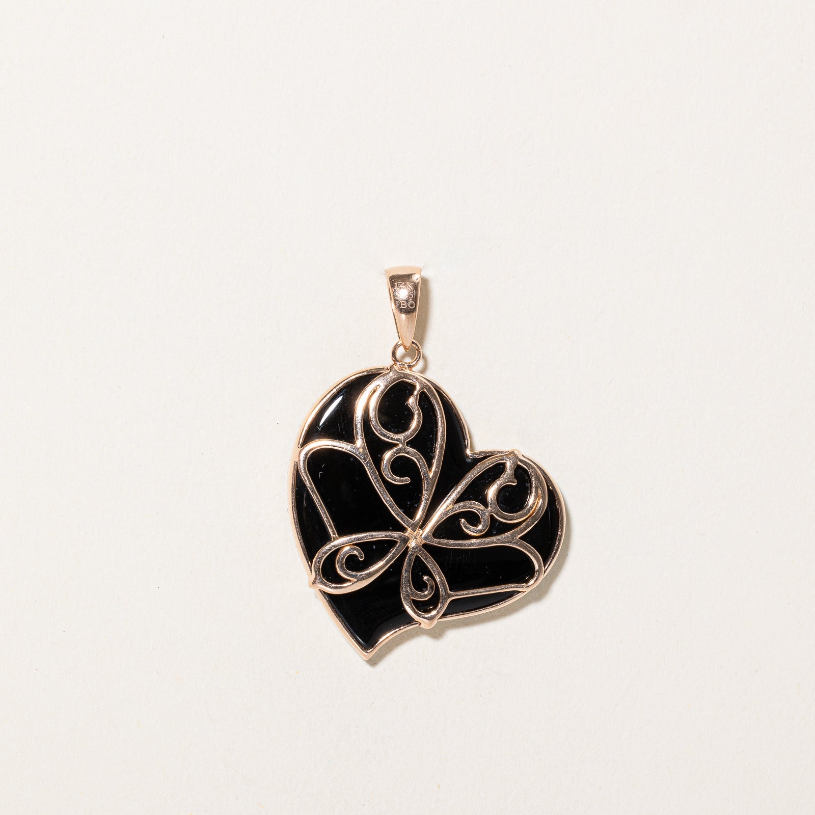 Onyx & Diamond Heart Pendant | 18.00ct, 0.40ctw