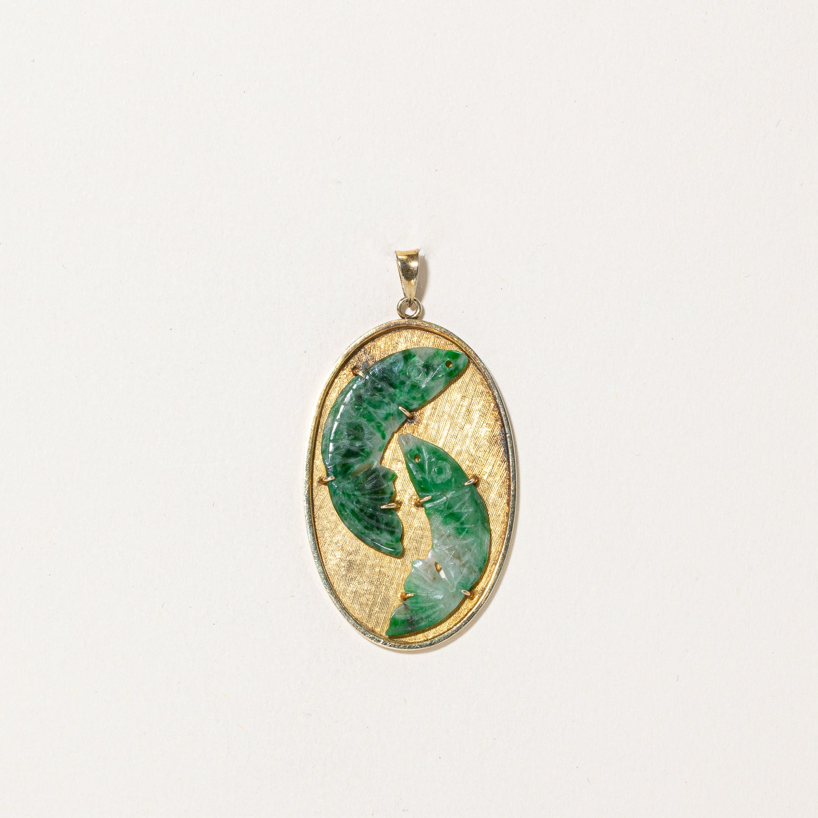 Vintage 14K gold Jadeite Pisces Pendant | 4.00ctw