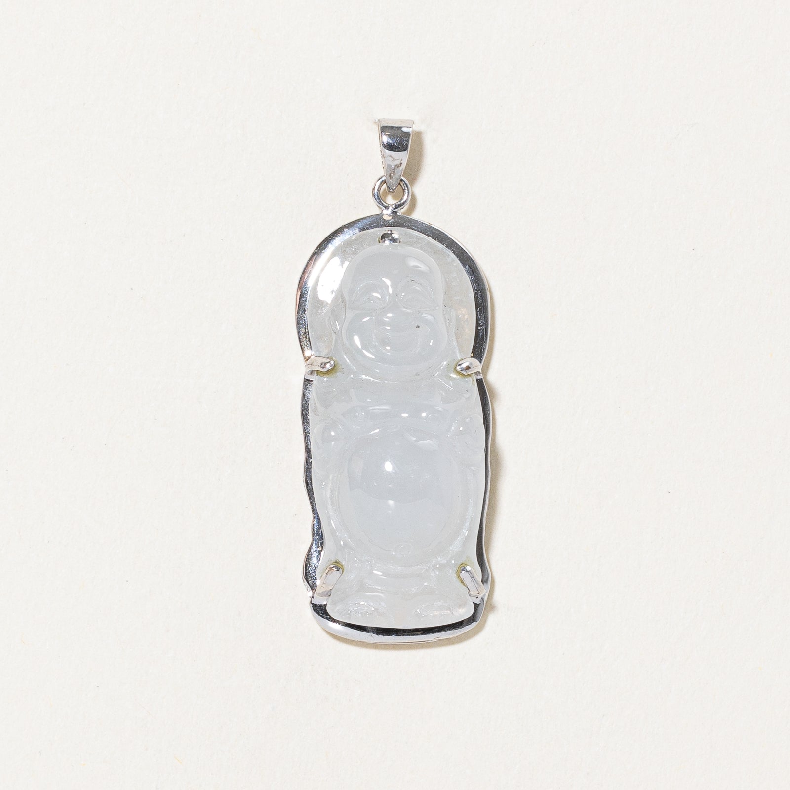 Carved Grey Jadeite Buddha Pendant | 21.00ct