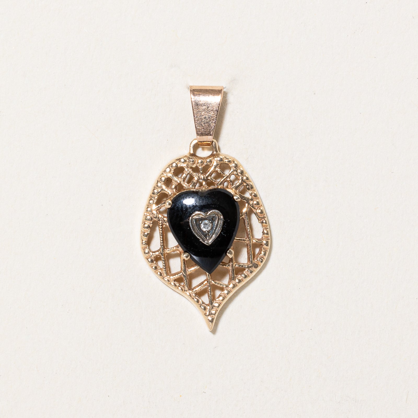 Onyx & Diamond Heart Pendant | 1.10ct, 0.005ct