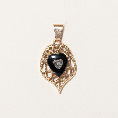 Onyx & Diamond Heart Pendant | 1.10ct, 0.005ct