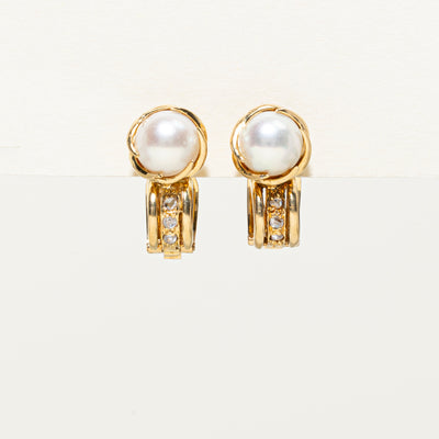 Vintage Pearl & Diamond Clip On Earrings | 0.06ctw