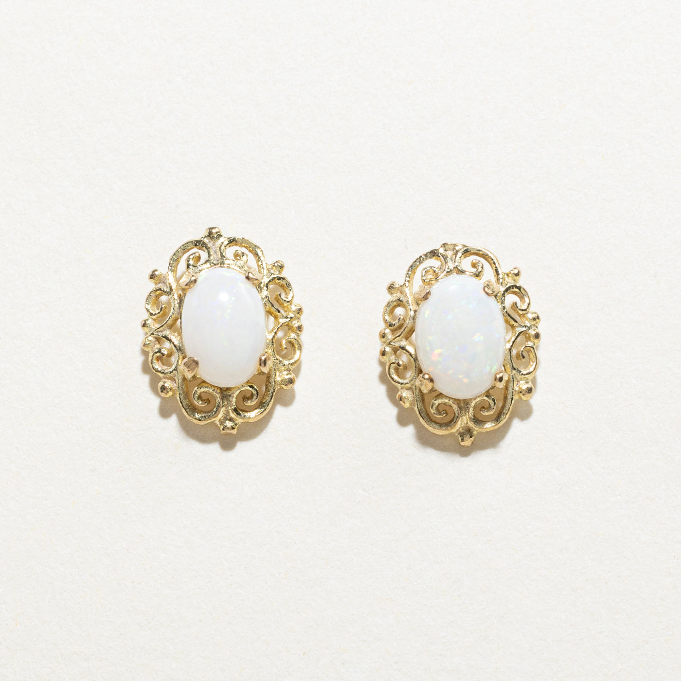 9K Opal Ornate Stud Earrings | 1.20ctw