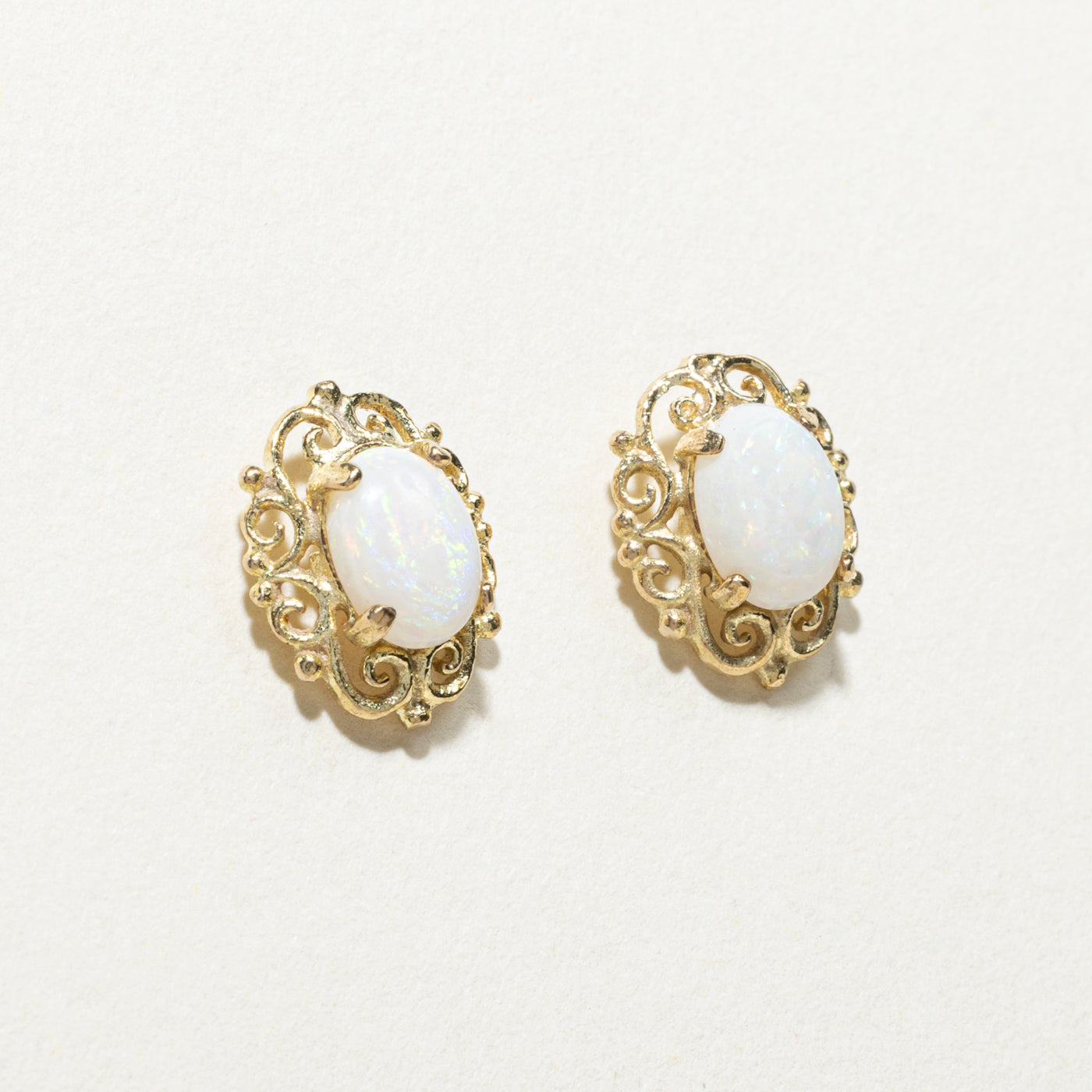 9K Opal Ornate Stud Earrings | 1.20ctw