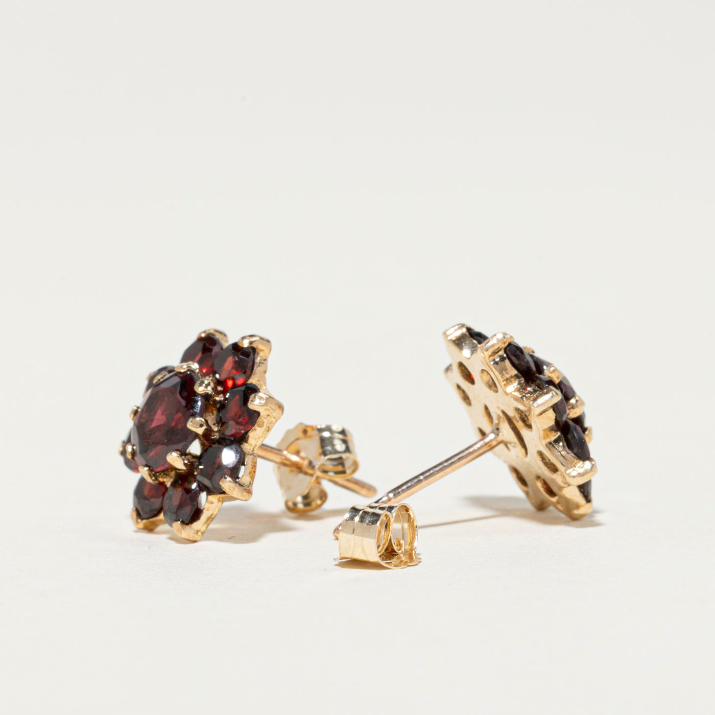 9K Garnet Cluster Stud Earrings | 3.60ctw