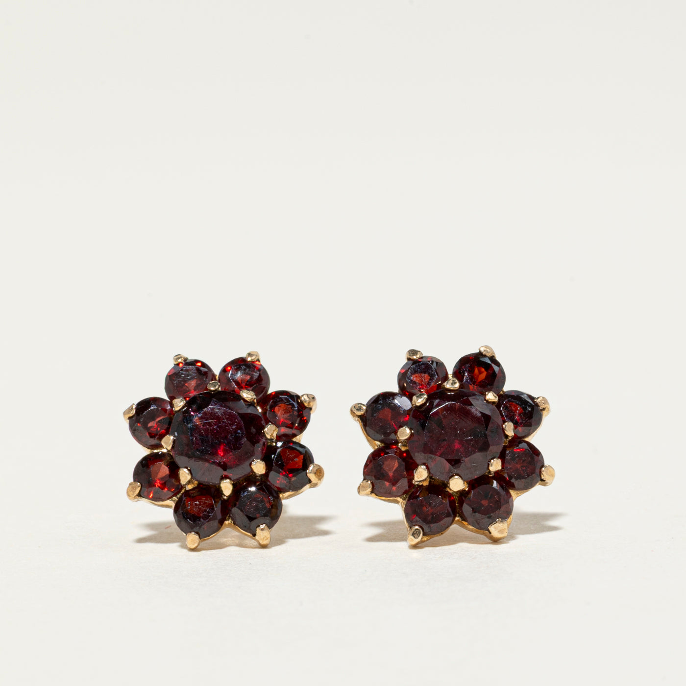 9K Garnet Cluster Stud Earrings | 3.60ctw