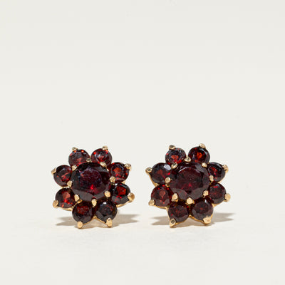 9K Garnet Cluster Stud Earrings | 3.60ctw