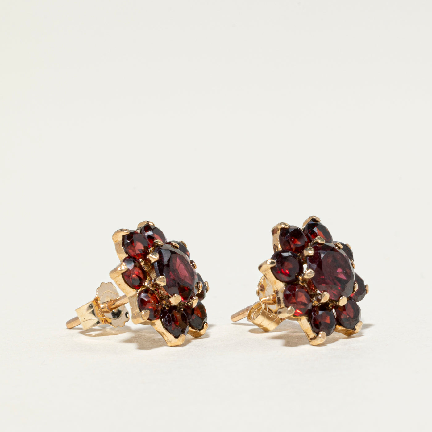 9K Garnet Cluster Stud Earrings | 3.60ctw