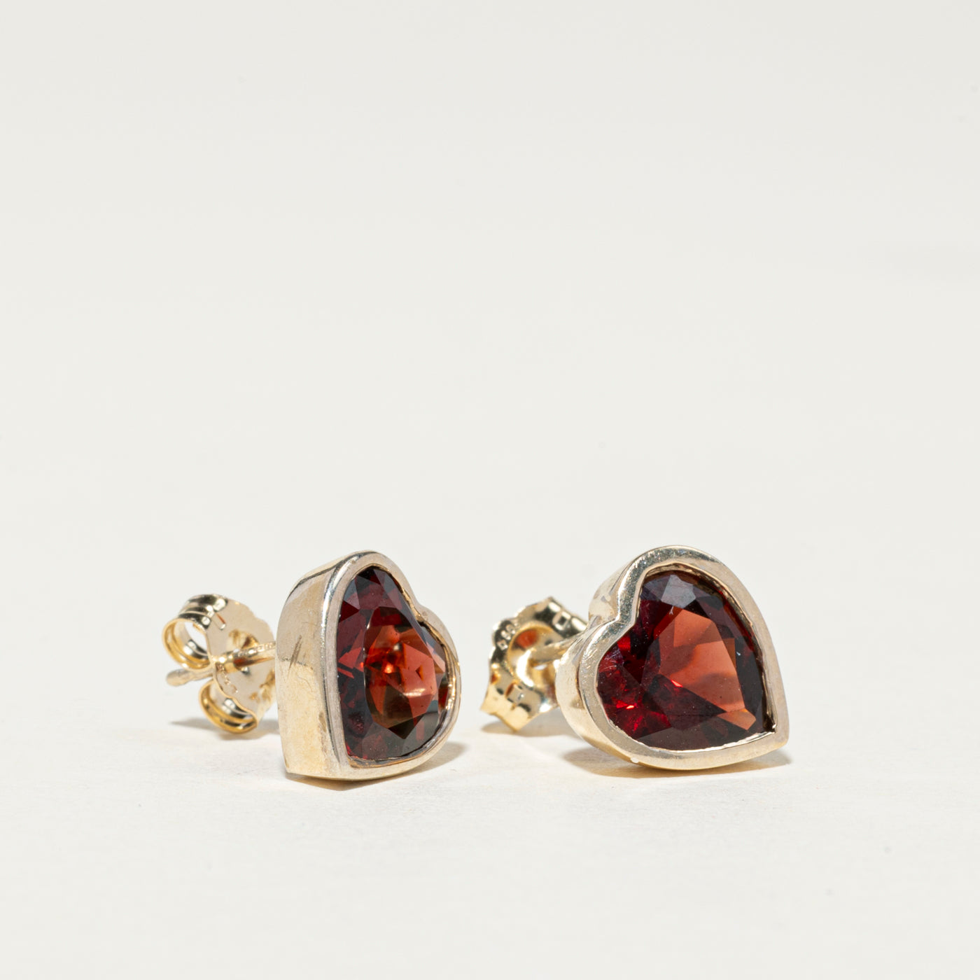 Bezel Set Heart Cut Garnet Stud Earrings | 4.00ctw