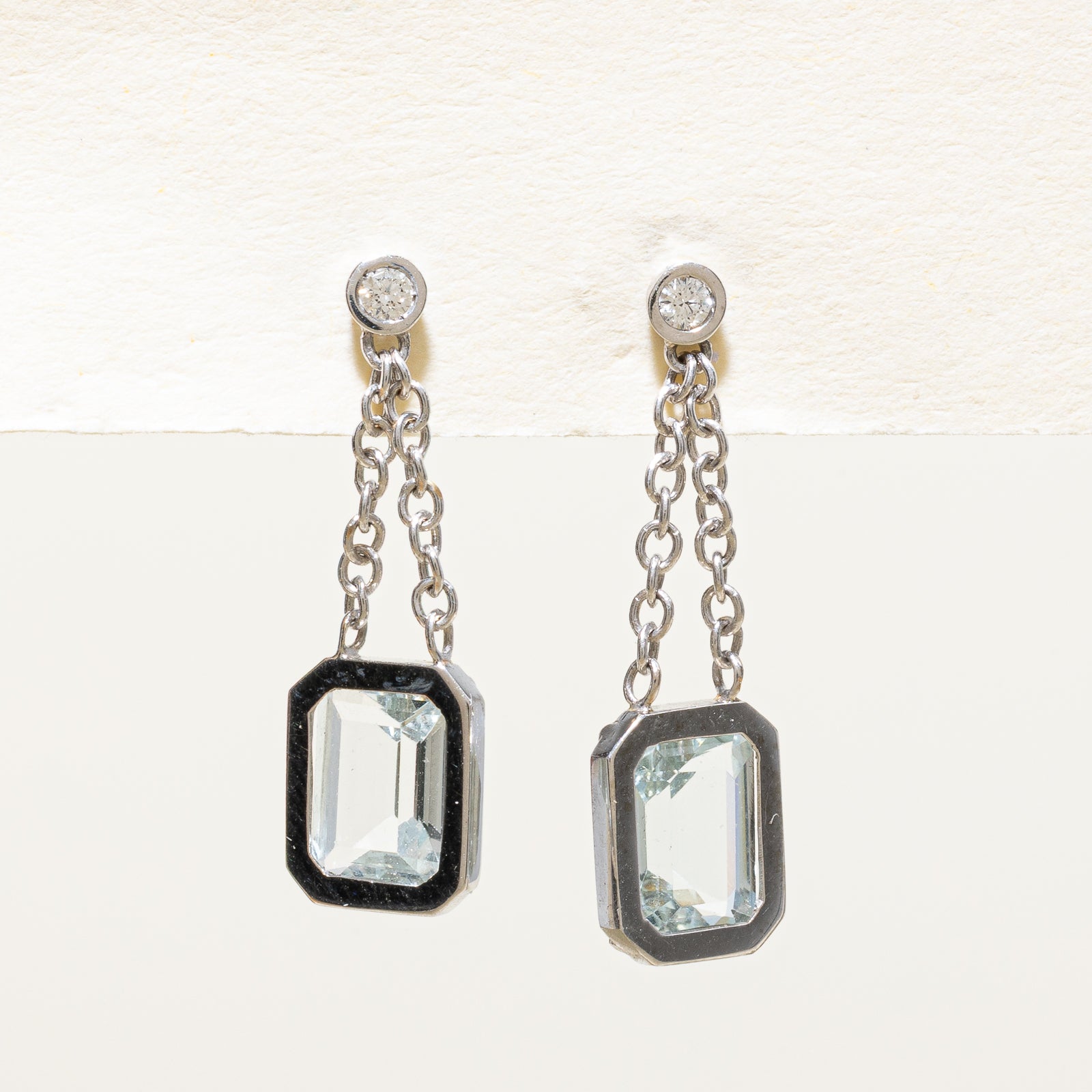 Boucles d'oreilles pendantes en aigue-marine et diamants | 1,80 ct, 0,04 ct