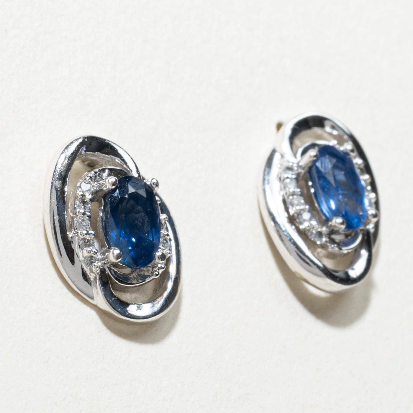 Sapphire & Diamond Stud Earrings | 0.44ctw, 0.04ctw