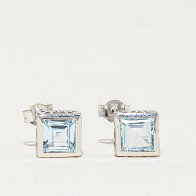 9K Blue Topaz Stud Earrings | 2.50ctw