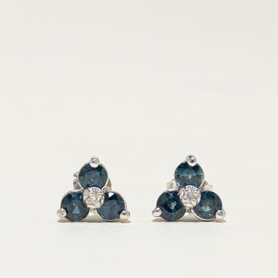 Sapphire & Diamond Cluster Stud Earrings | 0.85ctw, 0.02ctw
