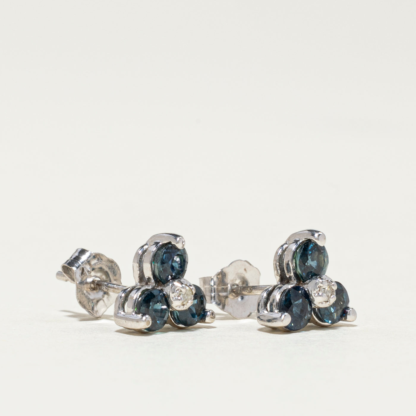 Sapphire & Diamond Cluster Stud Earrings | 0.85ctw, 0.02ctw