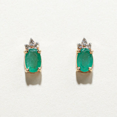Emerald & Diamond Stud Earrings | 0.76ctw, 0.06ctw