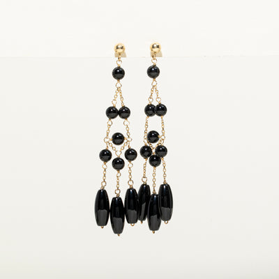 14K Onyx Bead Dangling Earrings | 14.60ctw