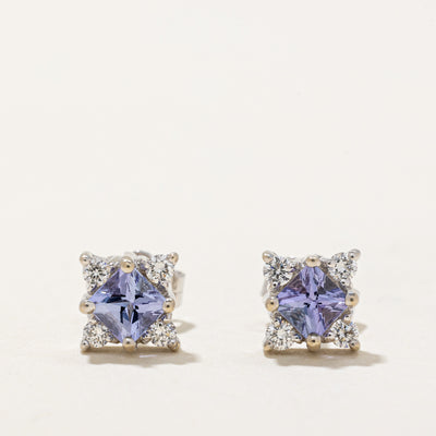Tanzanite & Diamond Square Stud Earrings | 0.50ctw, 0.16ctw |