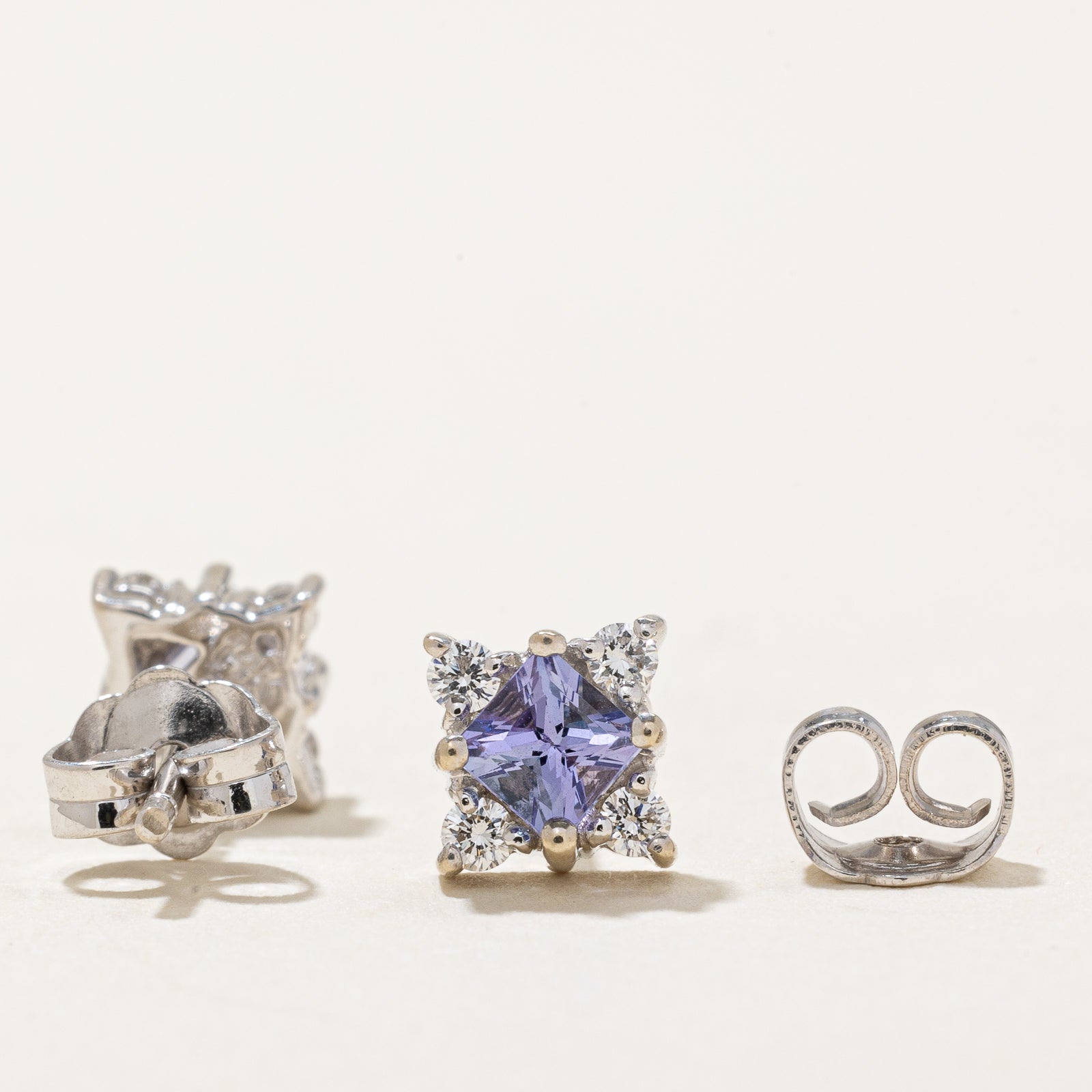 Tanzanite & Diamond Square Stud Earrings | 0.50ctw, 0.16ctw |
