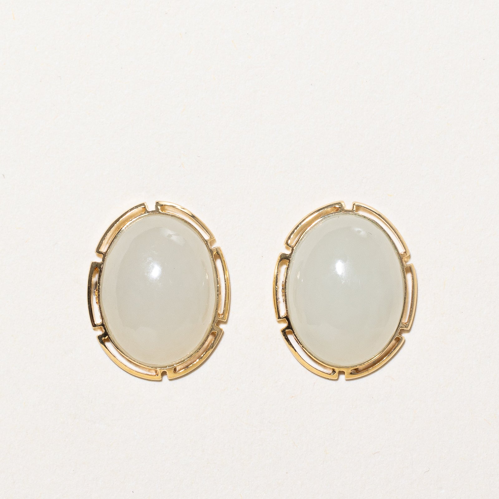 Oval Cabochon White Jade Stud Earrings | 11.00ctw